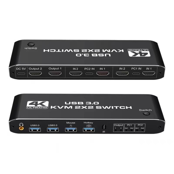 KVM-переключатель 2х2 HDMI 4K USB3.0, для двух мониторов, черный KVM-переключатель 2х2 HDMI 4K USB3.0, для двух мониторов, черный