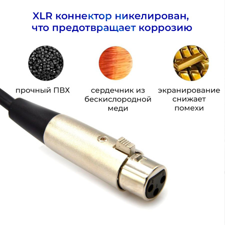 Цифровой кабель USB2.0 - XLR для микрофона с звуковой картой, 3 метра, черный
