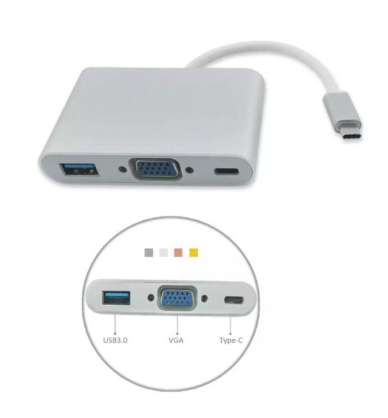 Адаптер - переходник - хаб USB3.1 Type-C на VGA - USB3.1 Type-C - USB3.0, серебро Адаптер - переходник - хаб USB3.1 Type-C на VGA - USB3.1 Type-C - USB3.0, серебро