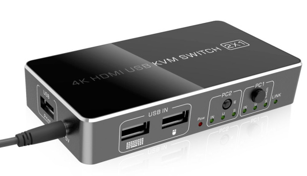 Адаптер – 2-х портовый KVM-переключатель HDMI2.0 4K60Hz (+hotkey), черный Адаптер – 2-х портовый KVM-переключатель HDMI2.0 4K60Hz (+hotkey), черный