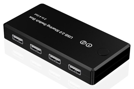 Адаптер - KVM переключатель - USB2.0 свитч 2×4 для подключения клавиатуры, мышки, принтера и сканера к двум ПК, черный