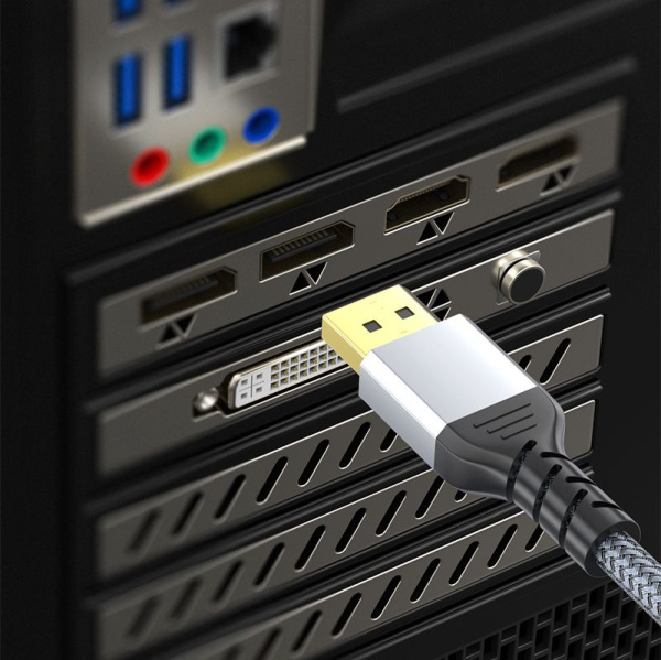 Кабель DisplayPort v1.4 (DP1.4) - 8K 60Гц / 4K 144Гц / 2K 165Гц, поддержка HDR, 32.4 Гбит/с, 0.5 метра, в оплетке, серый