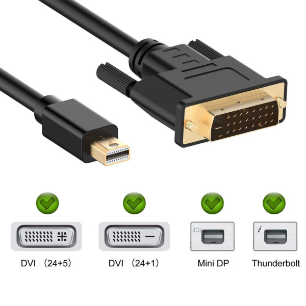Кабель Mini DisplayPort - DVI-D, папа-папа, 1,8 метра, черный Кабель Mini DisplayPort - DVI-D, папа-папа, 1,8 метра, черный