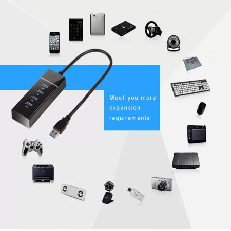 Хаб - концентратор USB3.0 - 4х USB3.0, вертикальный, с LED-индикатором, черный
