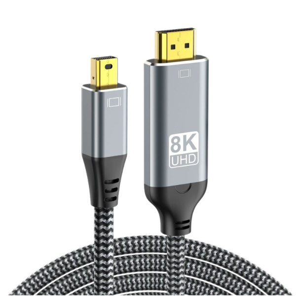 Кабель Mini DisplayPort v1.4 (mDP1.4) – HDMI v2.1 – 8K 60Гц / 4K 144Гц / 2K 240Гц, HDR, 32.4 Гбит/с, 12 бит, алюминий, оплетка, двойное экранирование, 2 метра