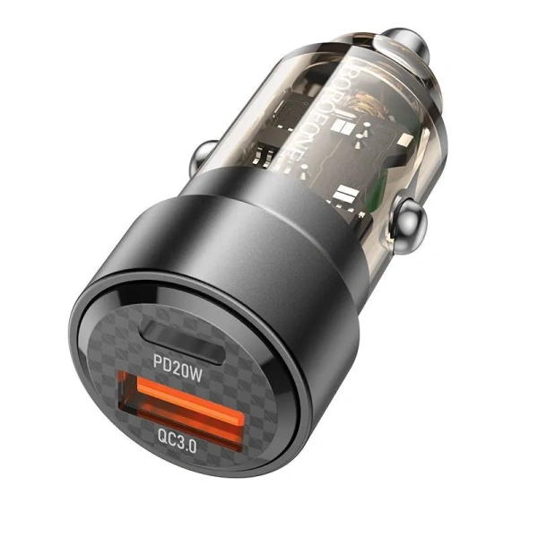 Автомобильное зарядное устройство USB BOROFONE BZ20, 1 USB QC3.0 + 1 USB Type-C PD38W, черный