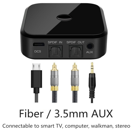 Универсальный аудио адаптер RX/TX Bluetooth v5.0 - оптика (Toslink/SPDIF) - jack 3.5mm (AUX), TX16, черный