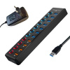 Хаб - концентратор USB3.0 11 портов mod. 611-7/4, до 5 Гбит/с, активный 12V3A с кнопками, быстрая зарядка, ABS-пластик