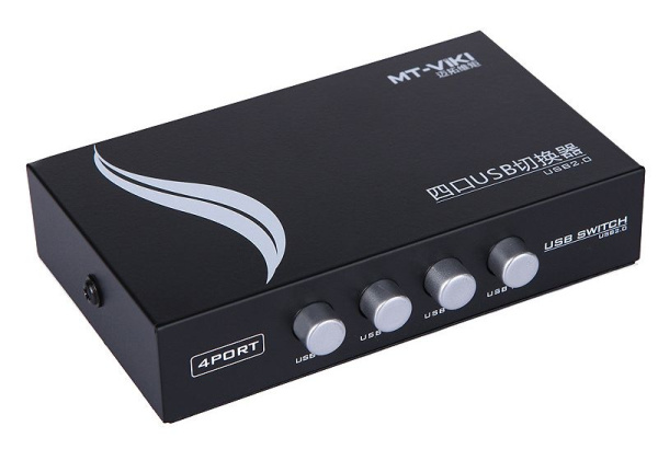 Адаптер - переключатель - свитч USB-B - USB2.0 для подключения принтера или сканера к четырем ноутбукам или компьютерам, mod MT-1A4B-CF, черный Адаптер - переключатель - свитч USB-B - USB2.0 для подключения принтера или сканера к четырем ноутбукам или компьютерам, mod MT-1A4B-CF, черный