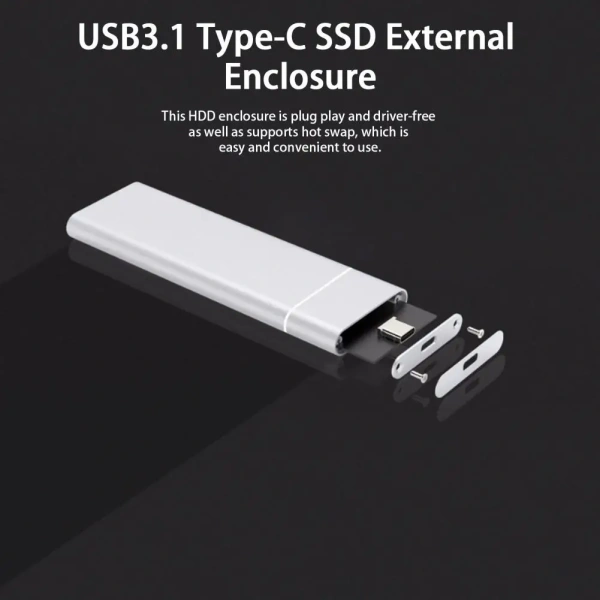 Внешний корпус - бокс для жесткого диска SSD M.2 NGFF - USB-C/USB-A, алюминий, серебро Внешний корпус - бокс для жесткого диска SSD M.2 NGFF - USB-C/USB-A, алюминий, серебро