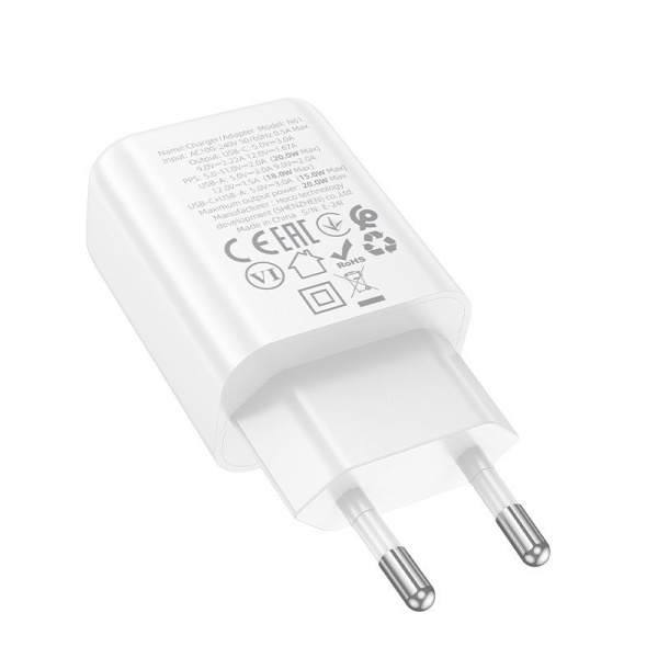 Зарядное устройство сетевое - блок питания HOCO N61, USB Type-C PD20W + USB QC3.0, белый Зарядное устройство сетевое - блок питания HOCO N61, USB Type-C PD20W + USB QC3.0, белый