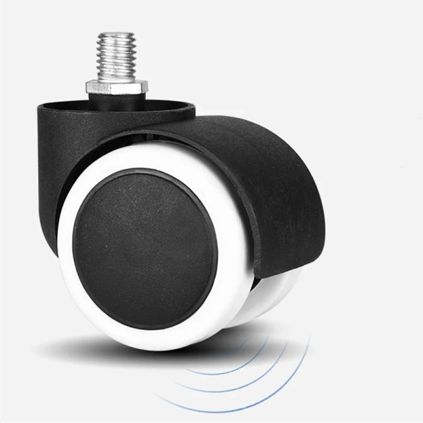 Мебельное прорезиненное колесо для кресла - полиуретановый ролик для офисного стула на резьбе M10 (10*15 мм), белый