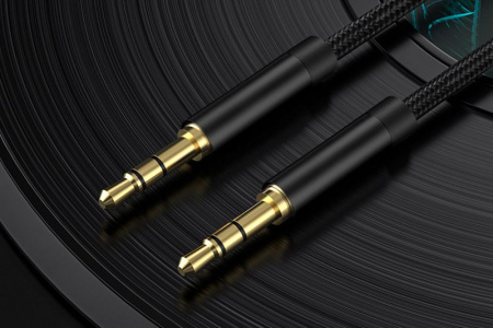 Кабель jack 3.5mm (AUX), папа-папа, 1,5 метра, ткань, черный