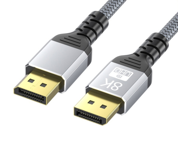 Кабель DisplayPort v1.4 (DP1.4) - 8K 60Гц / 4K 144Гц / 2K 165Гц, поддержка HDR, 32.4 Гбит/с, 0.5 метра, в оплетке, серый