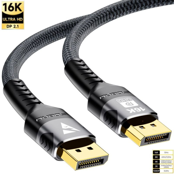 Кабель DisplayPort - DisplayPort v2.1 16K30Hz / 8K60Hz / 4K240Hz, 80Gps, 12bit, папа-папа, 3 метра, черный Кабель DisplayPort - DisplayPort v2.1 16K30Hz / 8K60Hz / 4K240Hz, 80Gps, 12bit, папа-папа, 3 метра, черный