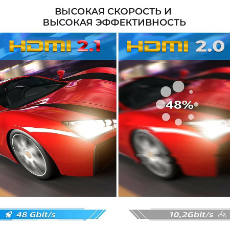 Кабель HDMI v2.1 Premium UltraHD 8K 120Гц, 48 Гбит/с, папа-папа, 1 метр, черный