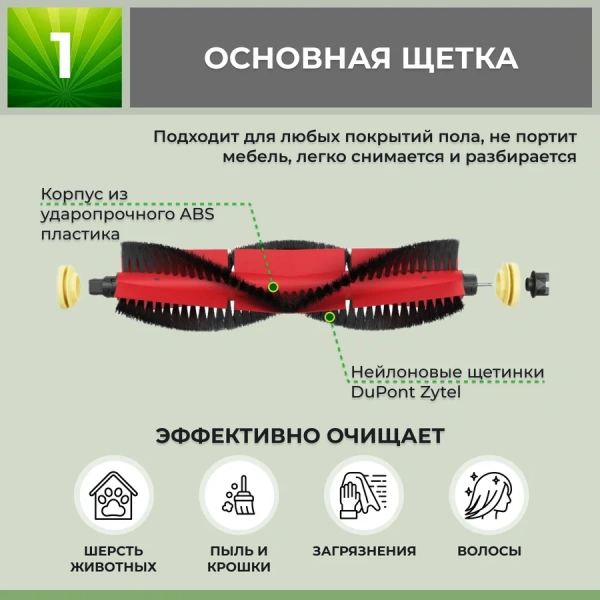Набор аксессуаров Medium для робота-пылесоса Roborock S51, основная щетка с роликами, черные боковые щетки Набор аксессуаров Medium для робота-пылесоса Roborock S51, основная щетка с роликами, черные боковые щетки