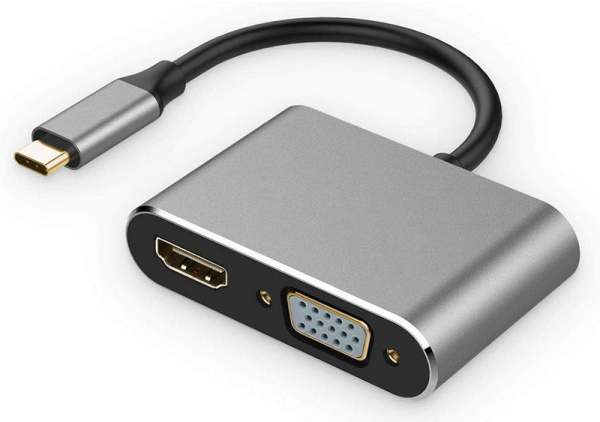 Адаптер - переходник USB3.1 Type-C - HDMI - VGA, серебро Адаптер - переходник USB3.1 Type-C - HDMI - VGA, серебро