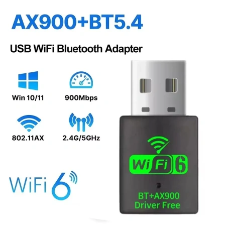 Адаптер WIFI 6 - беспроводной Wi-Fi-приемник + Bluetooth 5.4 USB2.0 (Free Driver), два диапазона - 2.4GHz (до 2700 Мбит/с) / 5.8GHz (до 600 Мбит/с)