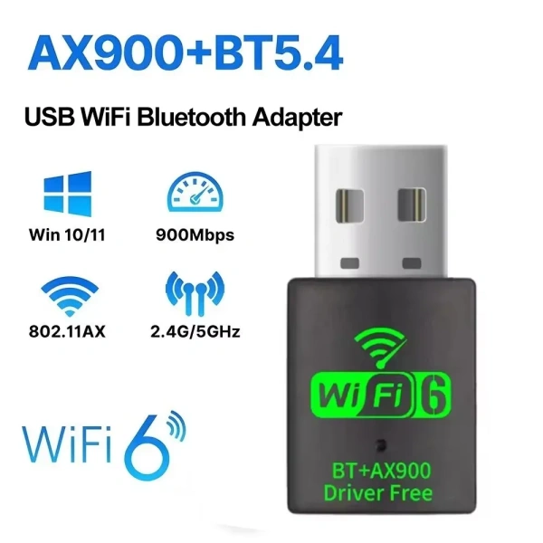 Адаптер WIFI 6 - беспроводной Wi-Fi-приемник + Bluetooth 5.4 USB2.0 (Free Driver), два диапазона - 2.4GHz (до 2700 Мбит/с) / 5.8GHz (до 600 Мбит/с) Адаптер WIFI 6 - беспроводной Wi-Fi-приемник + Bluetooth 5.4 USB2.0 (Free Driver), два диапазона - 2.4GHz (до 2700 Мбит/с) / 5.8GHz (до 600 Мбит/с)