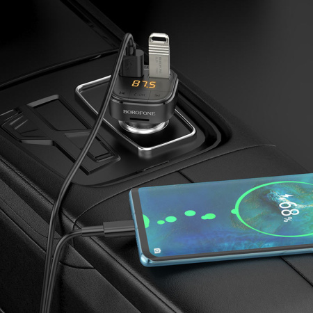 Автомобильный Bluetooth FM-проигрыватель - MP3 плеер BOROFONE BC43, 1А, 2 USB, картридер TF, черный