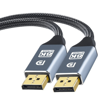 Кабель DisplayPort v1.4 (DP1.4) - 8K 60Гц / 4K 144Гц / 2K 165Гц, поддержка HDR, 32.4 Гбит/с, 1,5 метра, в оплетке, черный