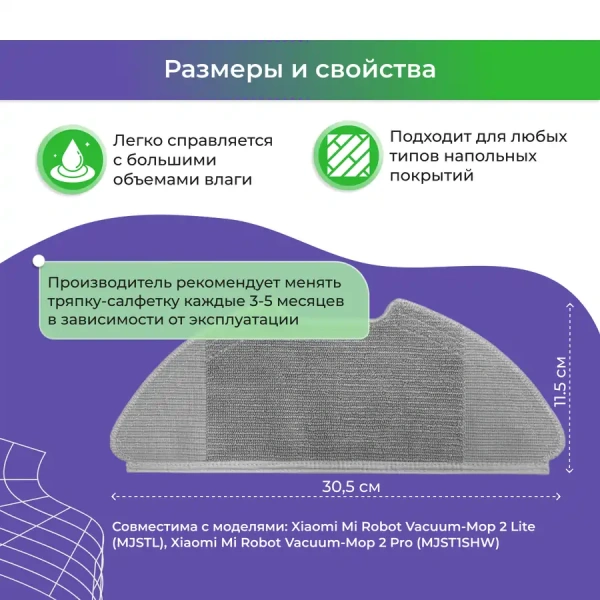 Салфетка (тряпка) - многоразовая микрофибра для робота-пылесоса Xiaomi Mi Robot Vacuum-Mop 2 Lite (MJSTL) Салфетка (тряпка) - многоразовая микрофибра для робота-пылесоса Xiaomi Mi Robot Vacuum-Mop 2 Lite (MJSTL)