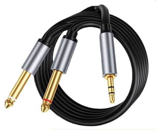 Кабель jack 3.5mm (AUX) - 2х jack 6.35mm моно PRO для микшера, 2 метра, черный Кабель jack 3.5mm (AUX) - 2х jack 6.35mm моно PRO для микшера, 2 метра, черный