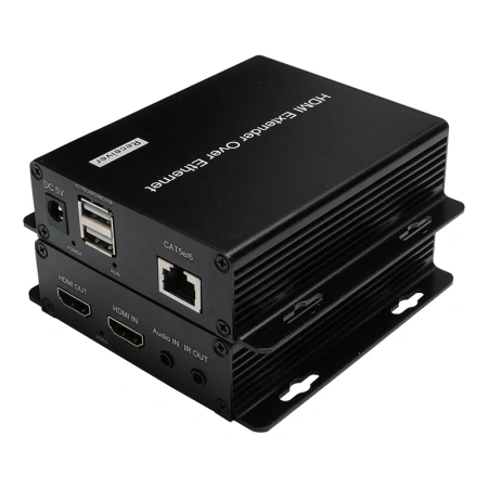 KVM IP-удлинитель HDMI USB по витой паре RJ45 UTP (LAN) до 200 метров UltraHD 4K, поддержка IP, комплект, черный