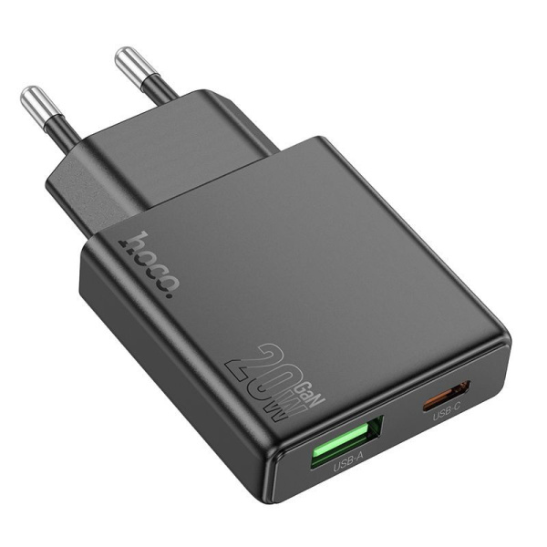 Зарядное устройство сетевое - блок питания HOCO N38, USB Type-C PD20W + USB QC3.0, черный Зарядное устройство сетевое - блок питания HOCO N38, USB Type-C PD20W + USB QC3.0, черный