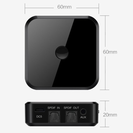 Универсальный аудио адаптер RX/TX Bluetooth v5.0 - оптика (Toslink/SPDIF) - jack 3.5mm (AUX), TX16, черный