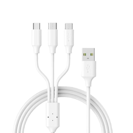 Универсальный зарядный кабель 3-в-1 USB Type-C - Lightning - MicroUSB, 3А, 1 метр, белый