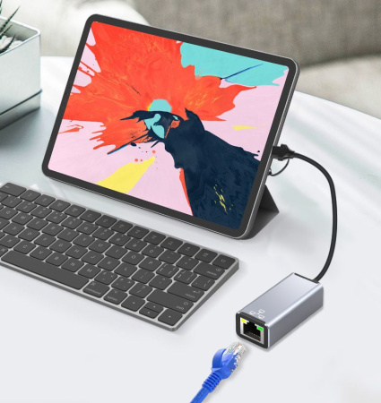 Адаптер - переходник USB Type-C / USB Type-A - RJ45 (LAN) до 1000 Мбит/с, серый