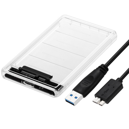 Внешний корпус - бокс SATA - MiniUSB - USB3.0 для жесткого диска SSD/HDD 2.5”, прозрачный