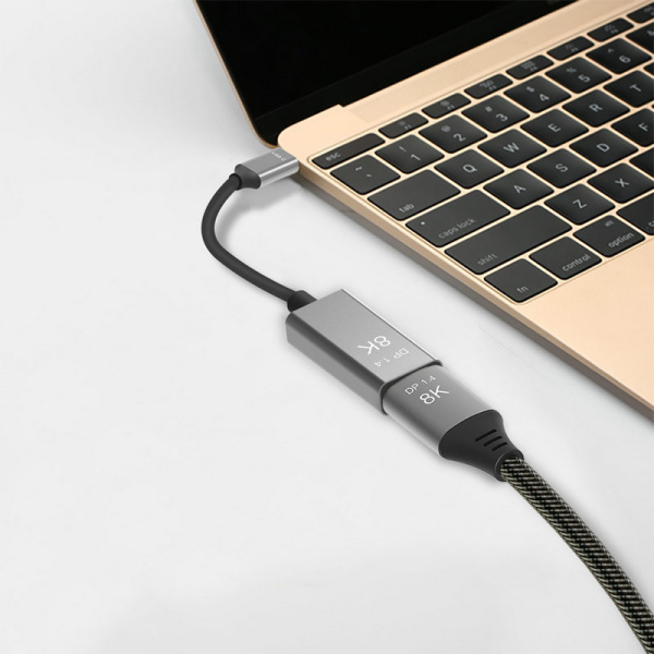 Адаптер - переходник USB3.1 Type-C – DisplayPort v1.4 (DP1.4) – 8K 60Гц / 4K 144Гц / 2K 240Гц, 32.4 Гбит/с, 12 бит, алюминий, 15 см