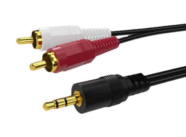 Кабель 2x RCA - jack 3.5mm (AUX), папа-папа, 1 метр, черный