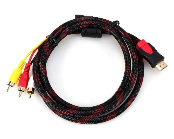 Кабель - переходник HDMI - 3x RCA (AV белый-красный-желтый), 1,5 метра, в оплетке Кабель - переходник HDMI - 3x RCA (AV белый-красный-желтый), 1,5 метра, в оплетке