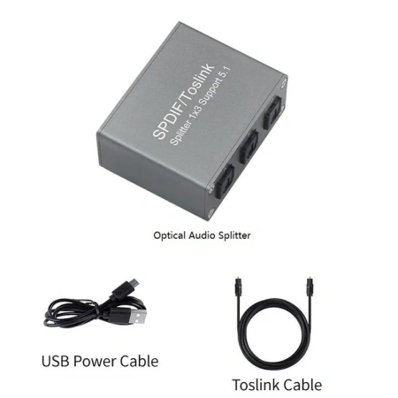 Цифровой аудио разветвитель - сплиттер 1x3 оптический (Toslink/SPDIF) с поддержкой систем 5.1, серый