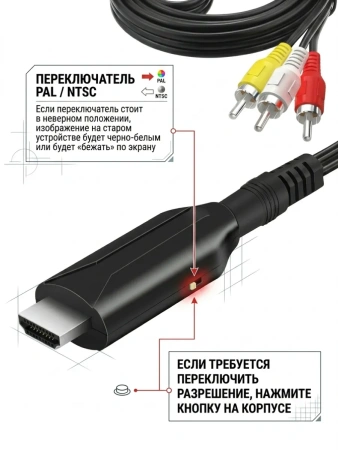 Кабель - переходник RCA (AV) на HDMI ver.03, черный