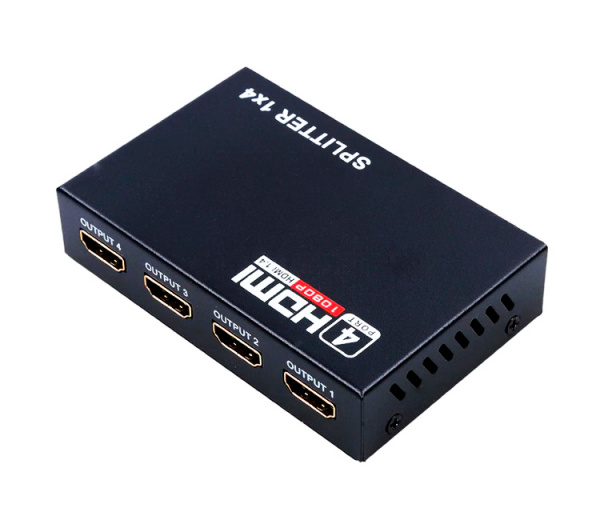 Адаптер - разветвитель - сплиттер 1×4 HDMI, FullHD 1080p 3D, активный, черный