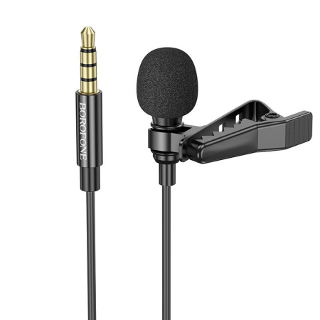 Микрофон Borofone BFK11 jack 3.5 мм на клипсе, 2 м, черный