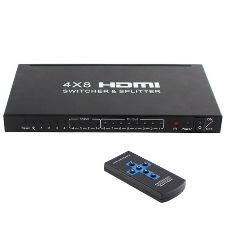 Матричный коммутатор - свитч-сплиттер 4×8 HDMI 4K 3D, пульт, черный
