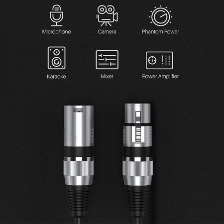 Аудио-кабель XLR (для микрофона, гитары, инструментов), M-F, black, 10 метров
