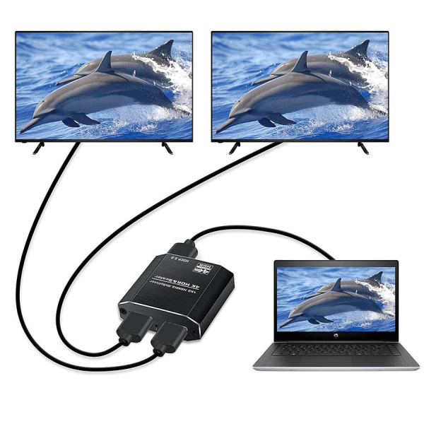 Сплиттер - разветвитель 1×2 HDMI 2.0b – 4K 60Гц, HDCP 2.2, HDR, Scaler (EDID), алюминий, черный
