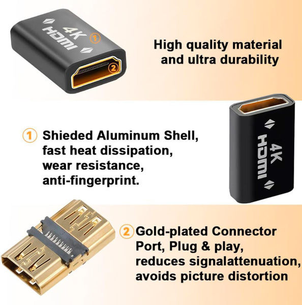 Адаптер - переходник HDMI - HDMI 2.0 4K, мама-мама, черный