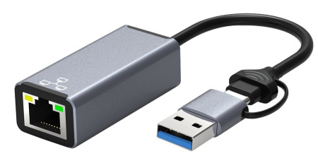 Адаптер - переходник USB Type-C / USB Type-A - RJ45 (LAN) до 1000 Мбит/с, серый