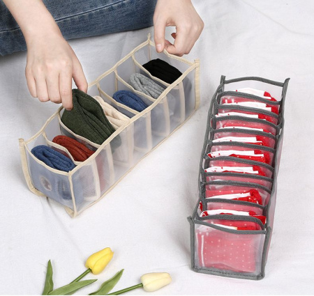 Органайзер для шкафа или комода - коробка для хранения одежды (нижнего белья, вещей), размер 32х12х12,5см, 7 отсеков, белый