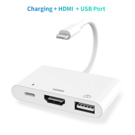 Адаптер - переходник Lightning на HDMI 1080p - USB3.0 - Lightning, белый