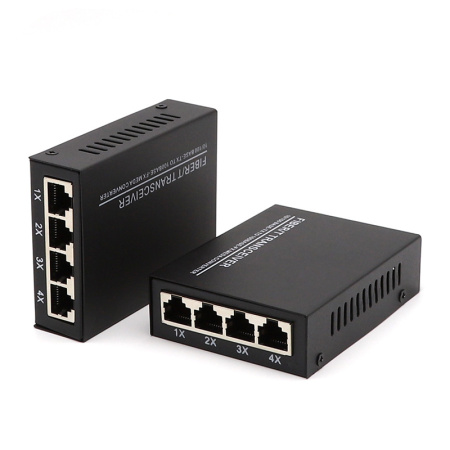 Медиаконвертер - удлинитель - коммутатор оптический 4xRJ45 10/100MB - 1xSC до 20км одномодовый одноволоконный, комплект