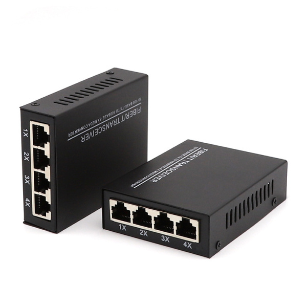 Медиаконвертер - удлинитель - коммутатор оптический 4xRJ45 10/100MB - 1xSC до 20км одномодовый одноволоконный, комплект